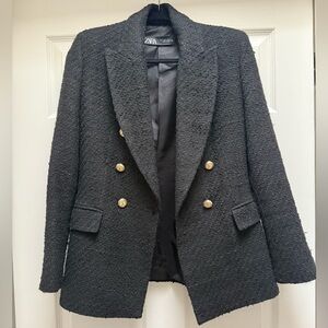 Zara Black Tweed Blazer with Gold Buttons